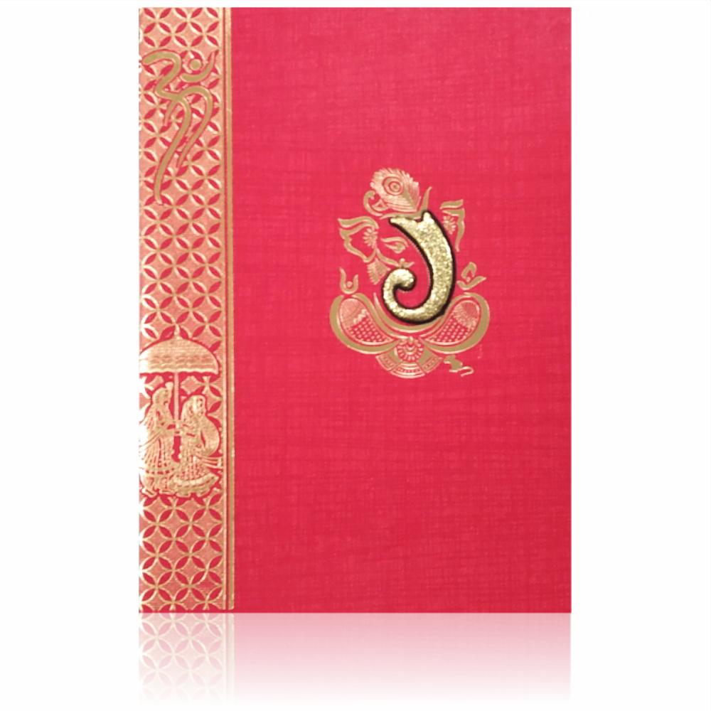 Blue Prince Paper Print Hindu Wedding Card With Gold Foiling Print Design-KNPM709R