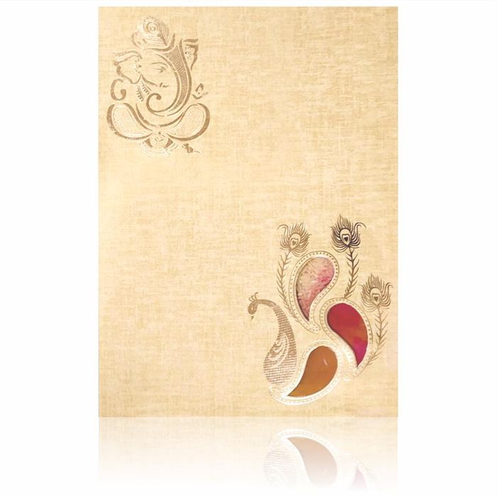Brown Gold Premium Padded Invite With Peacock Design-KNPS9516N-King of Cards