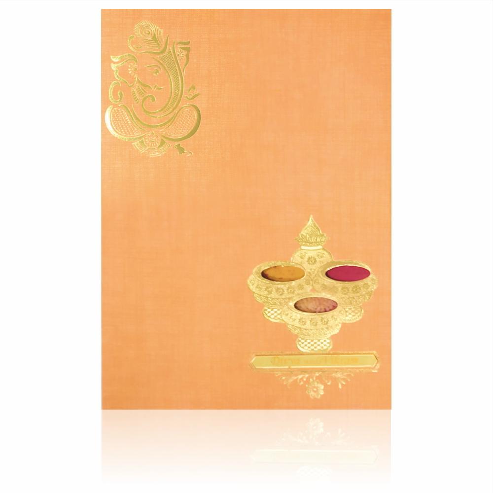 Pink Ganesha Pooja Padded Wedding Card - KNPS9522O