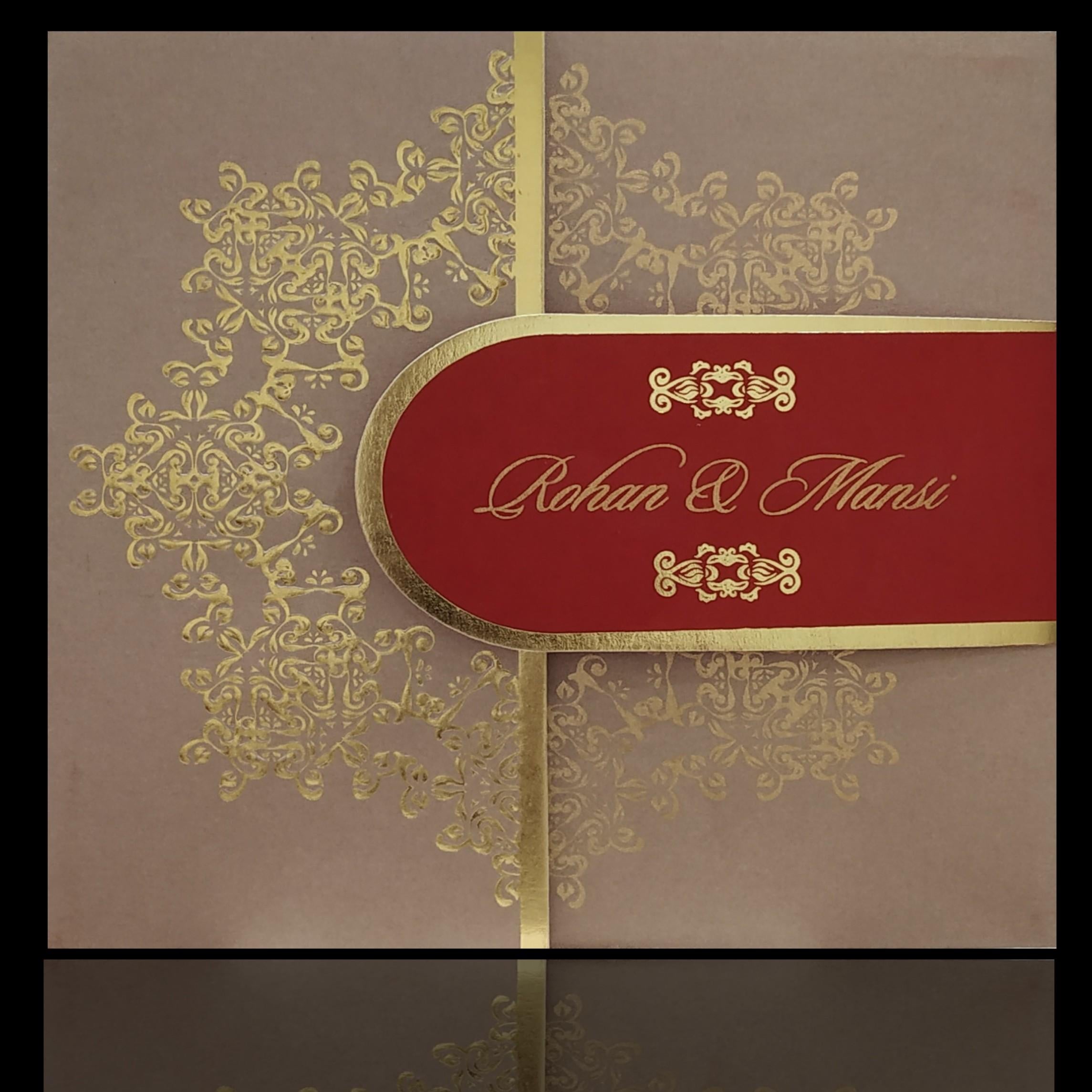 White Gold Embellished Floral Wedding Card-KPR06560