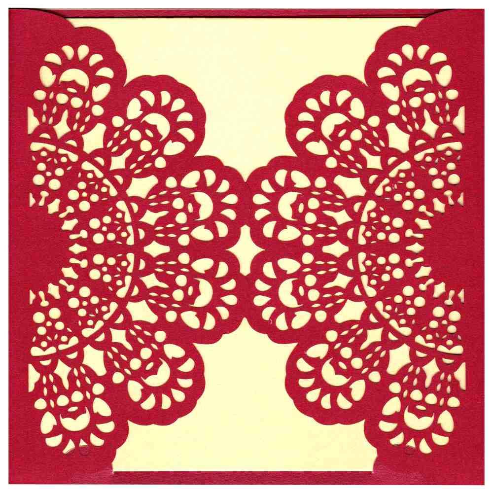 Unique Door Type Opening With Red Shading Laser Cut Wedding Card - KRM06310