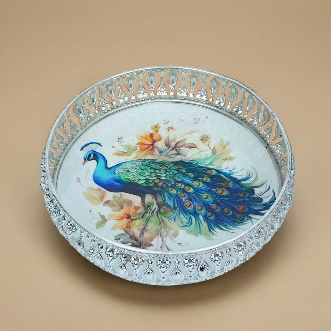 Silver Royal Peacock Decorative Tray-GDS0090