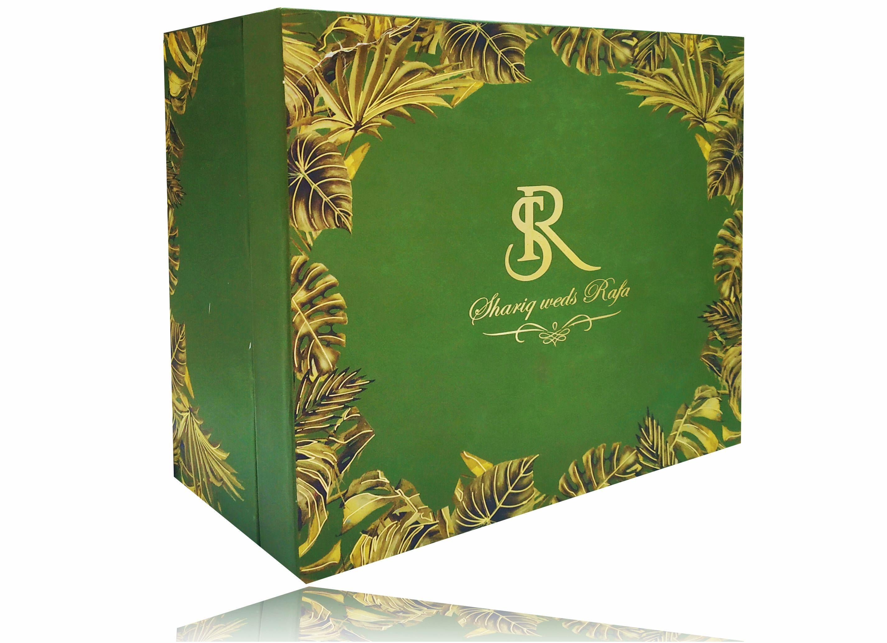 Green Ultra Premium Muslim Invitation In Leaf Design-KNKUP028