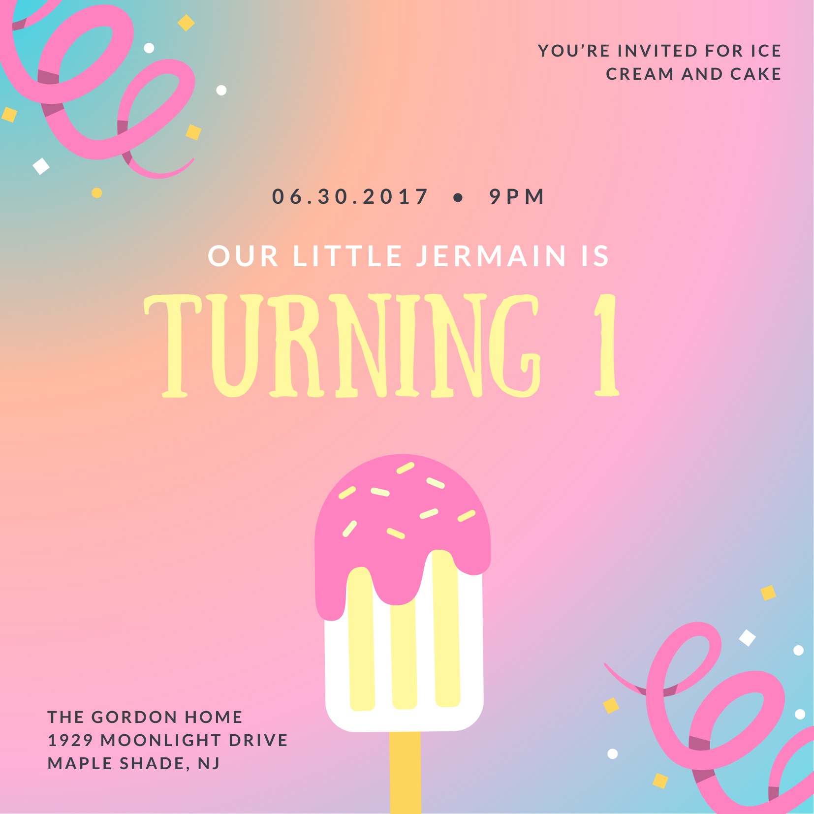 Vibrant Ice Cream Cake & Sweets Invitation-King of Cards