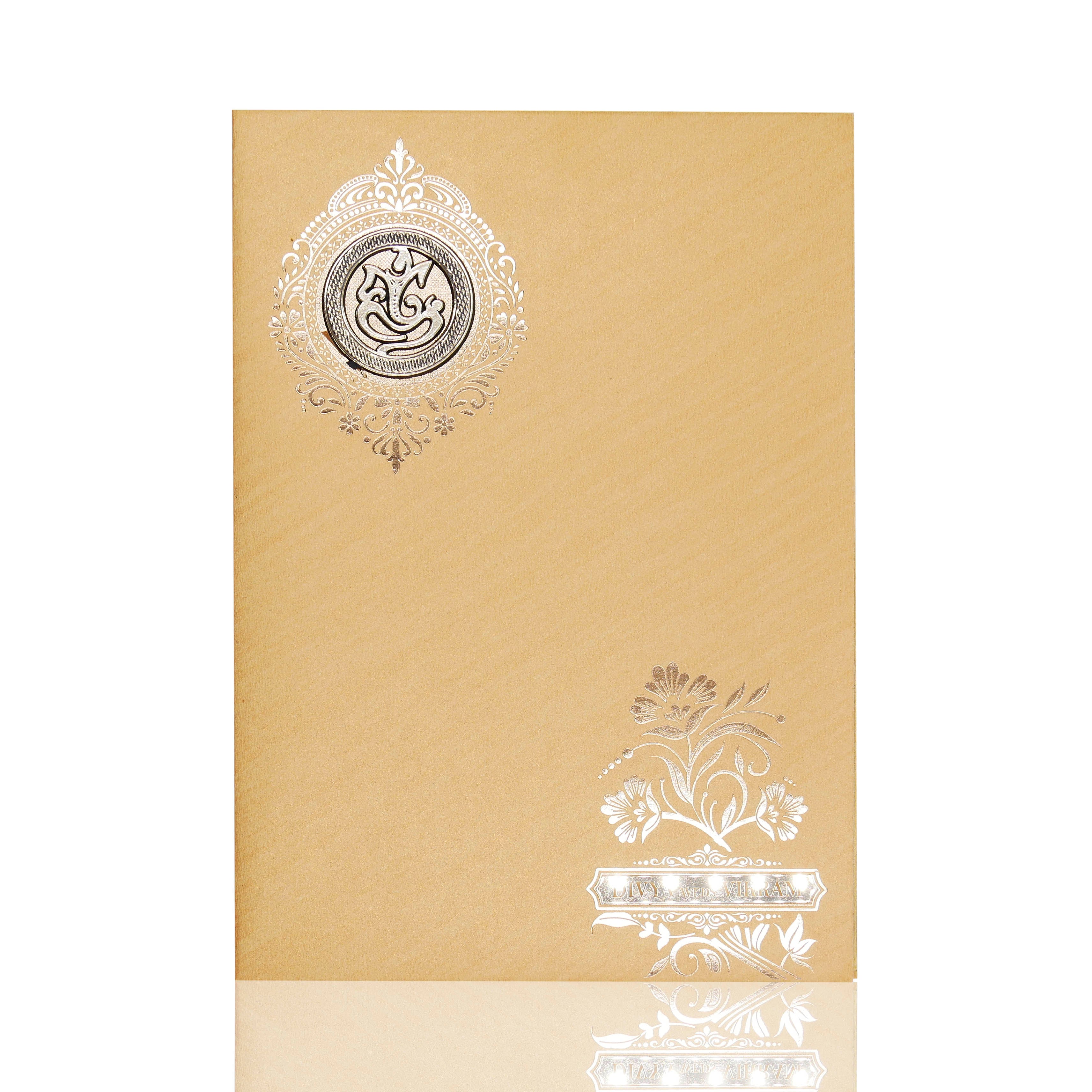 Gold Metallic Floral Designer Invitation Card-KNM2102G-King of Cards