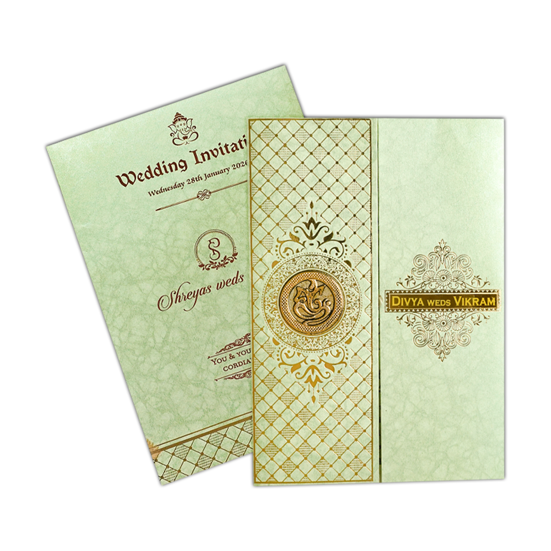 Classic Green Gatefold Wedding Card-KNKR040N
