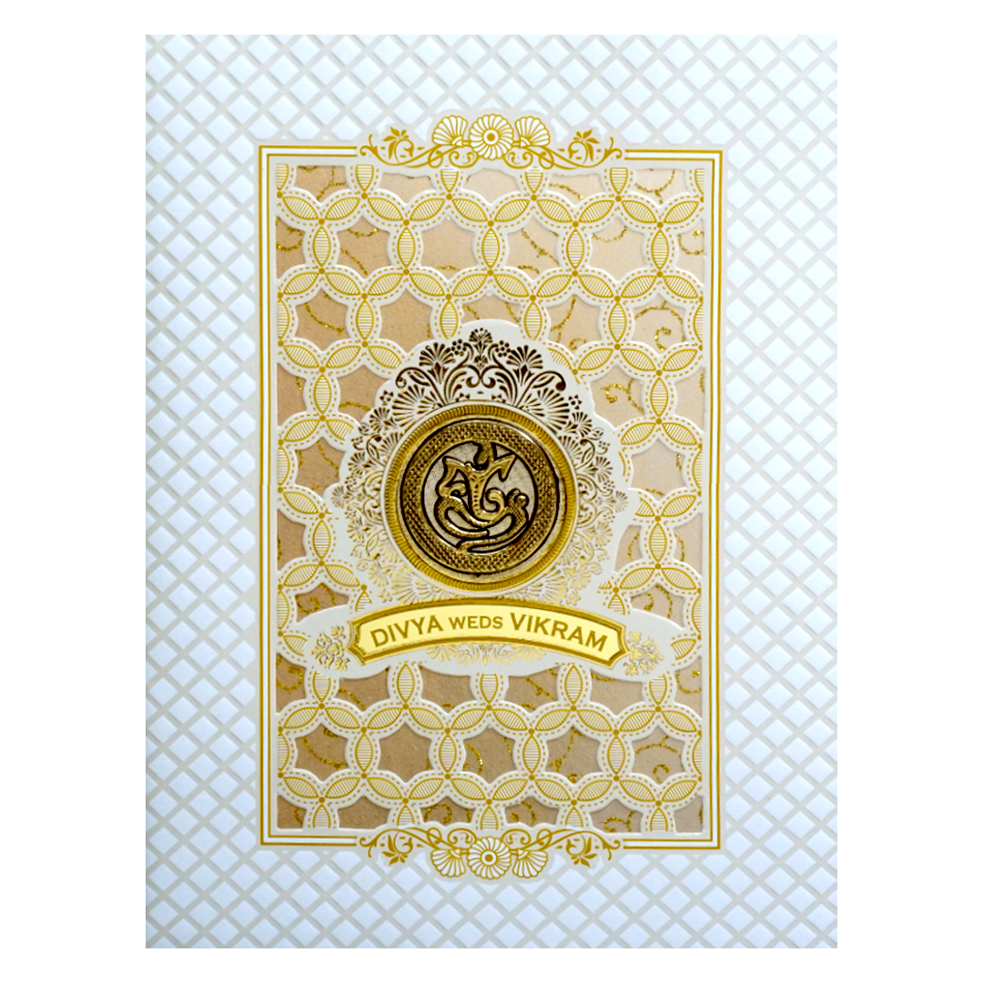 White Embossed Wedding Invitation Card-King of Cards