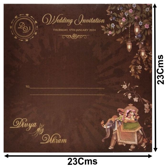 Brown Padded Floral Gold Foiling Print With Open Door Type-KNPO5518N-King of Cards