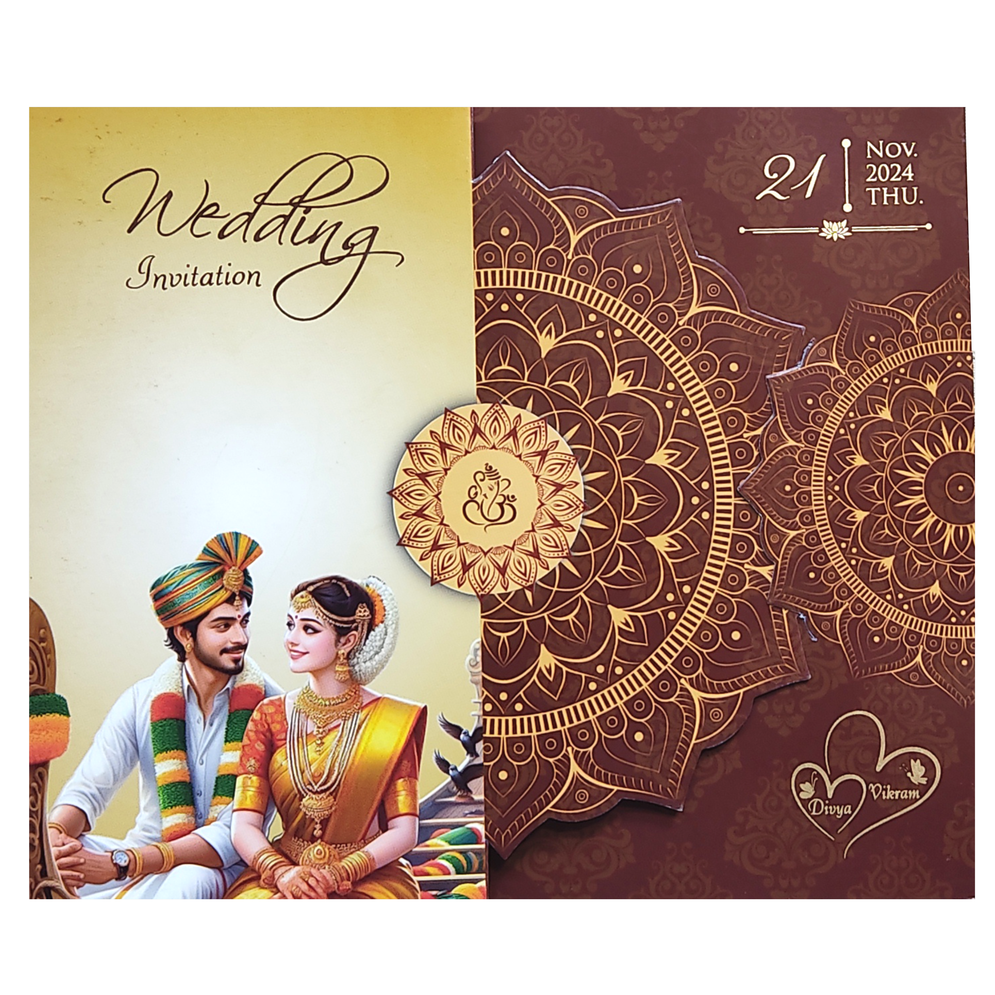 Maroon South Indian Threefold Wedding Card-King of Cards