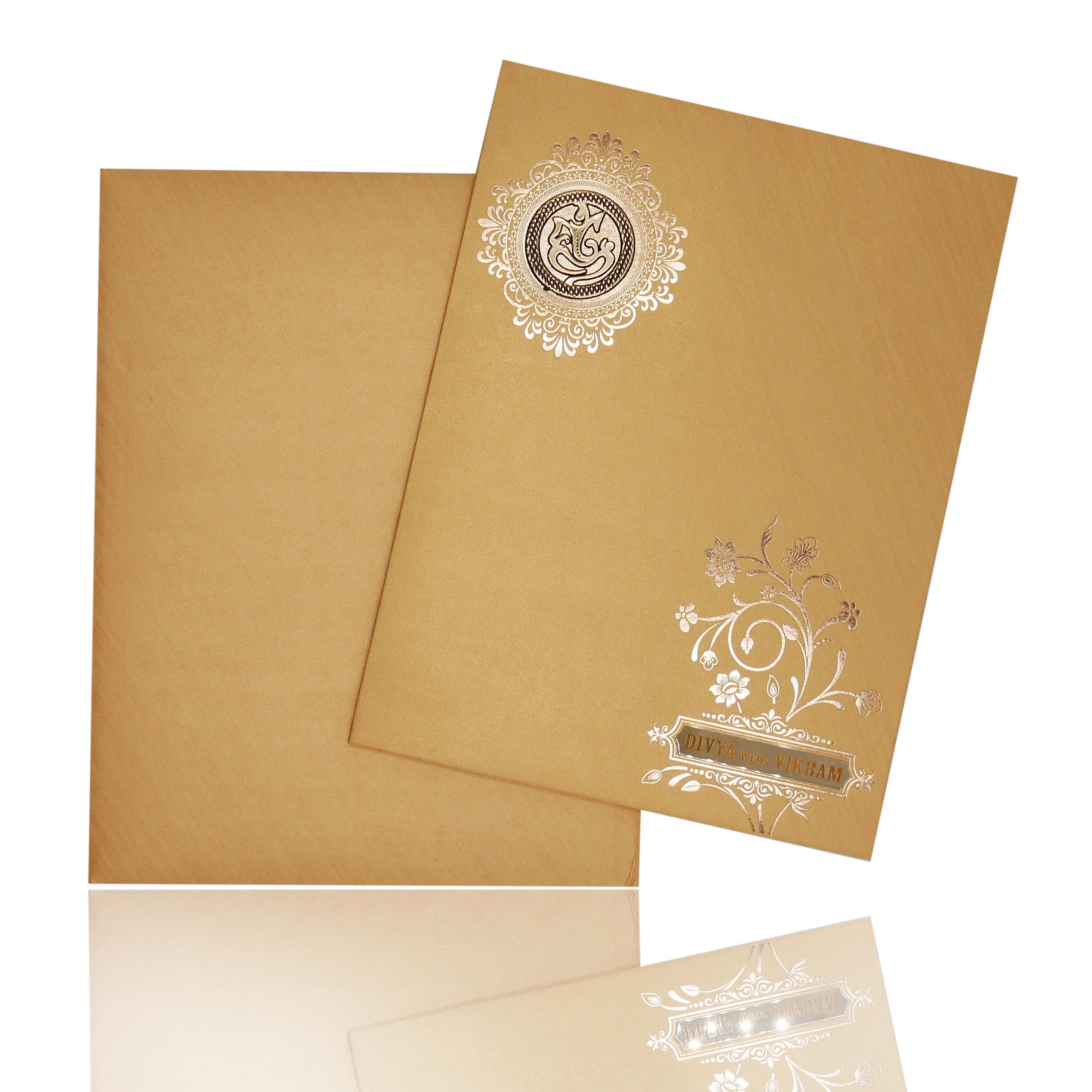 Gold Metallic Floral Print And Ganesha With Gold Foiling-KNR5702G-King of Cards