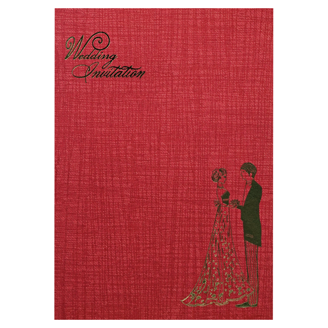 Red Gold Foiled Bride Groom Wedding Card-KNPP712R