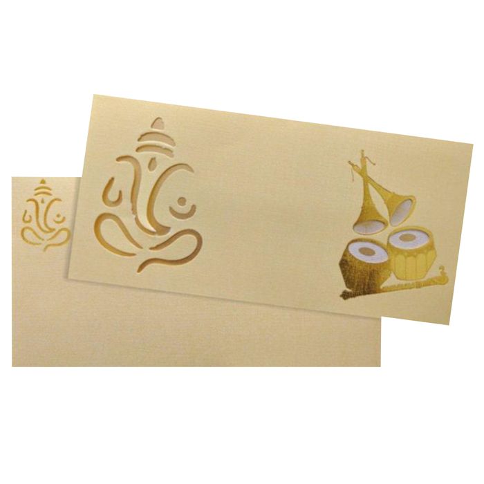 Gold Ganesha Cut Dhol And Clarinet Design Wedding Invitation-KNK95050-King of Cards