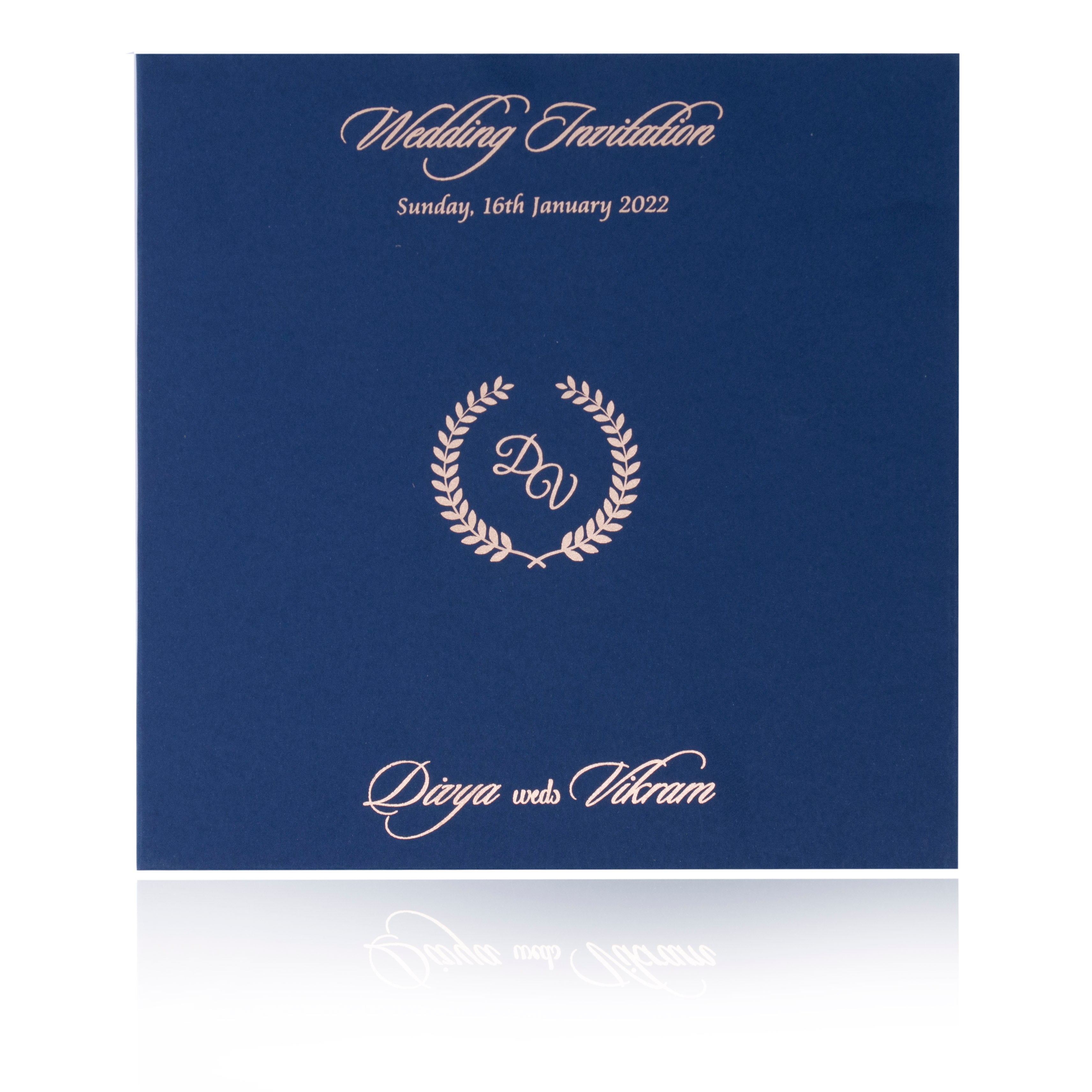Gold Acrylic Floral Invitation Card With Blue Cover-King of Cards