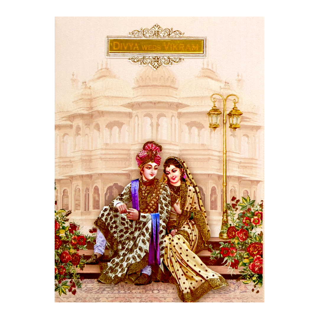 Pink Royal Floral Nameplate Wedding Card-KNTY6801