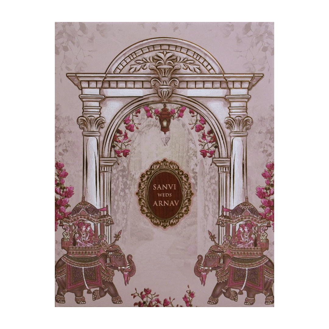 Cream Padded Royal Elephant Wedding Card - KVN07700
