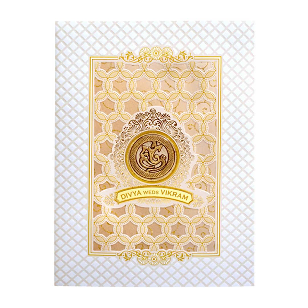 White Embossed Wedding Invitation Card-King of Cards