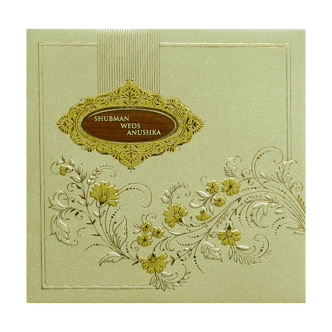 Ivory Padded Gold Foil Embossed Wedding Invitation Card-KRB09581
