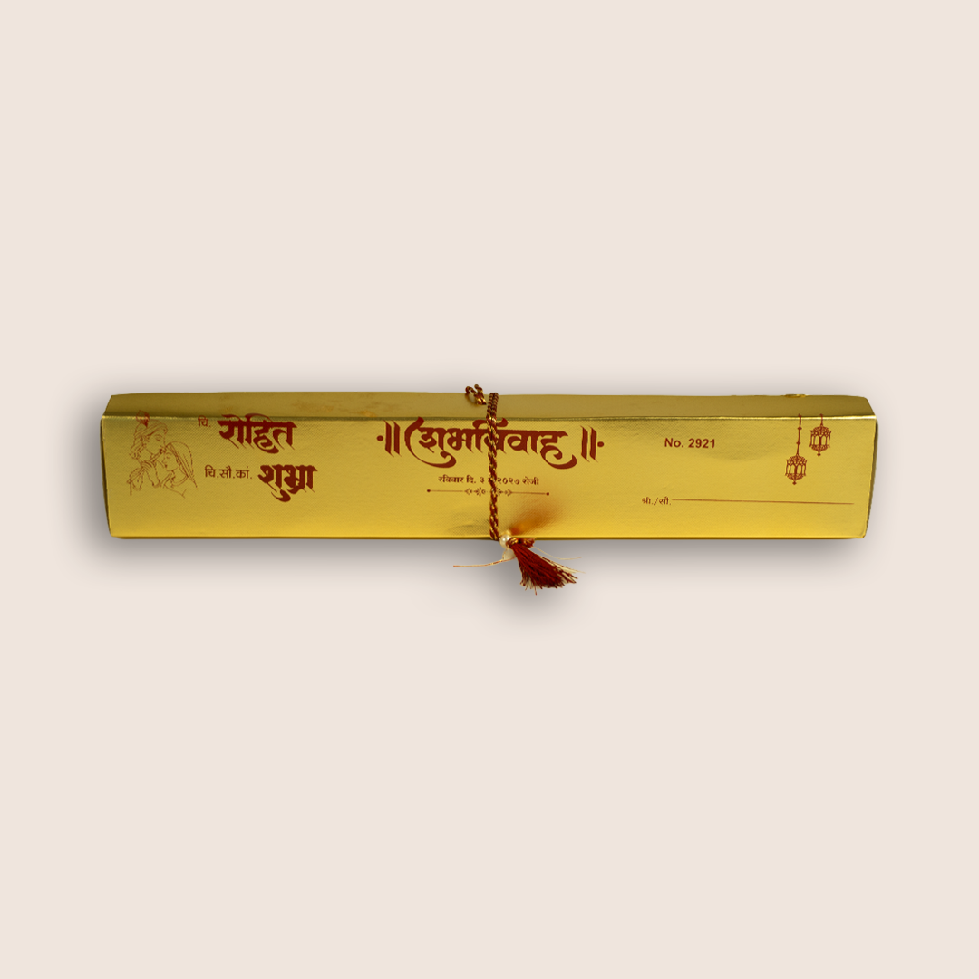Gold Radha Krishna Scroll Box Card - KJPS2921