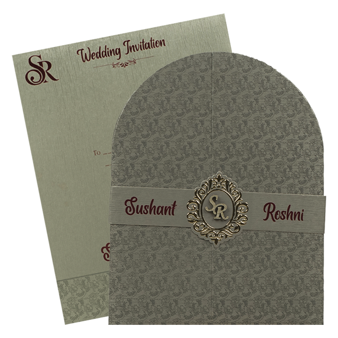 Grey Taupe Arch Wedding Card-KSI65050