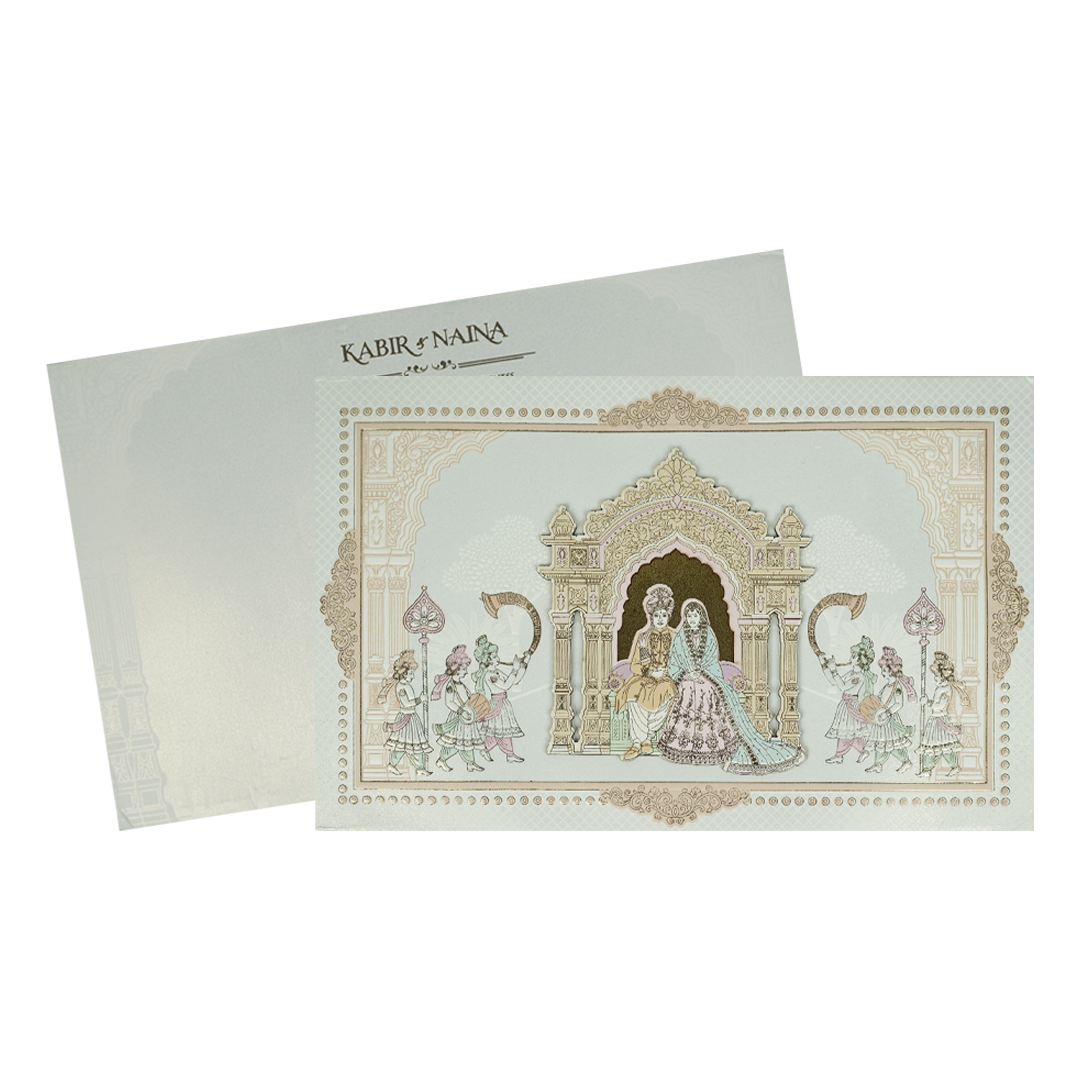 White Palace Arch Padded Wedding Card-KRE28060