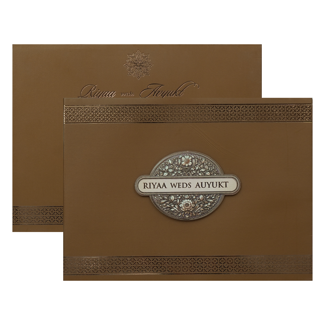 Brown Padded Floral Wedding Card-KRC31600