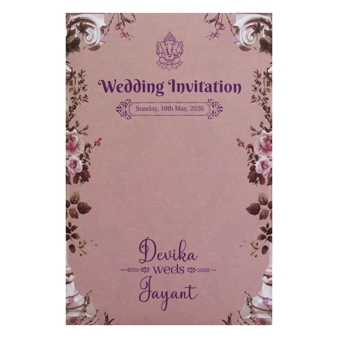 Pink Floral Royal Elephant Padded Wedding Card - KVN07430