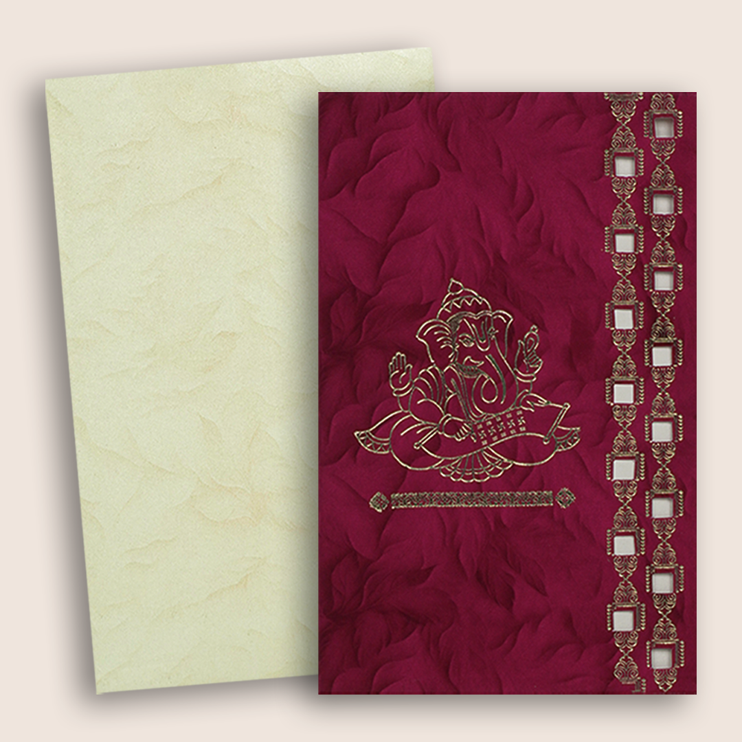 Maroon Ganesha Wedding Card - KNPD1664