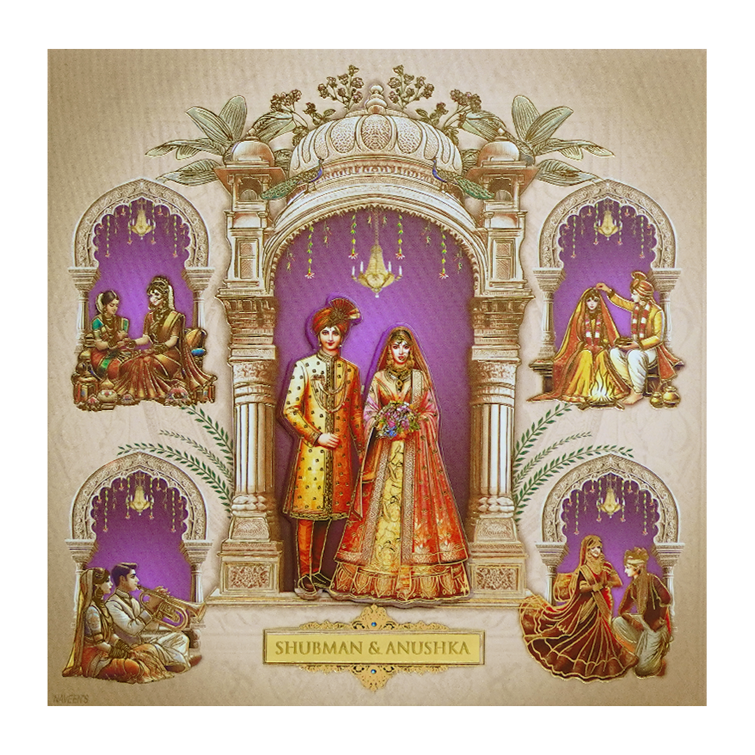 Cream Majestic Couple Cutout Padded Wedding Invitation-KRB09740