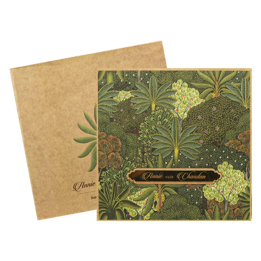 Green Forest Floral Padded Wedding Card-KBM05200