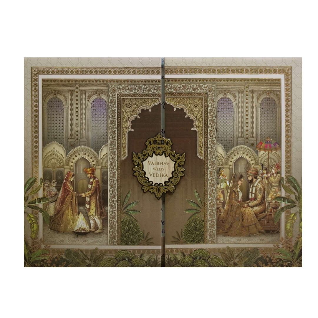 Brown Marriage Ritual Padded Wedding Card - KSH72950