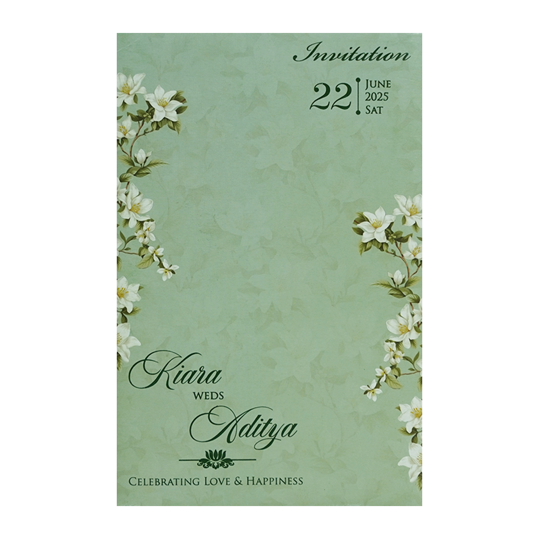 Green Magnolia Floral Laser-Cut Wedding Card-KFR15240