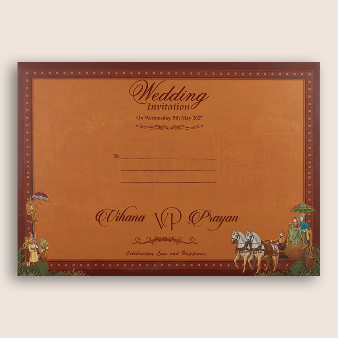 Red Royal Bride Groom Baraat Padded Wedding Card - KSH18260
