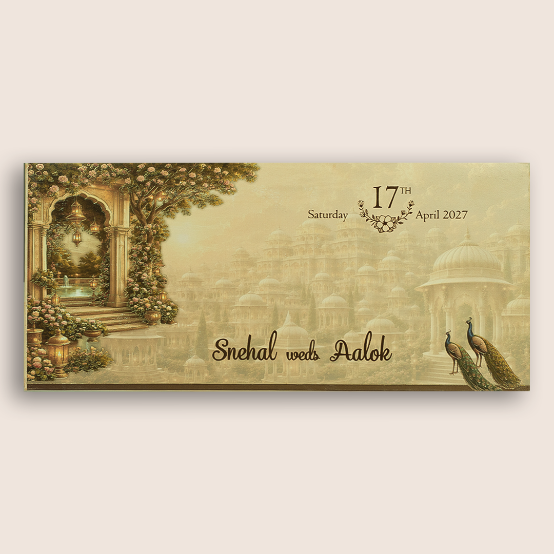 Dark Beige Floral Palace Padded Invitation Card - KPR026220
