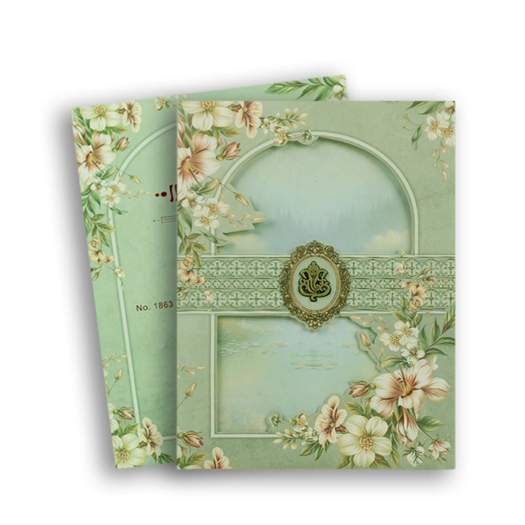 Green Floral Laser Cut Wedding Invitation Card - KJTS1863