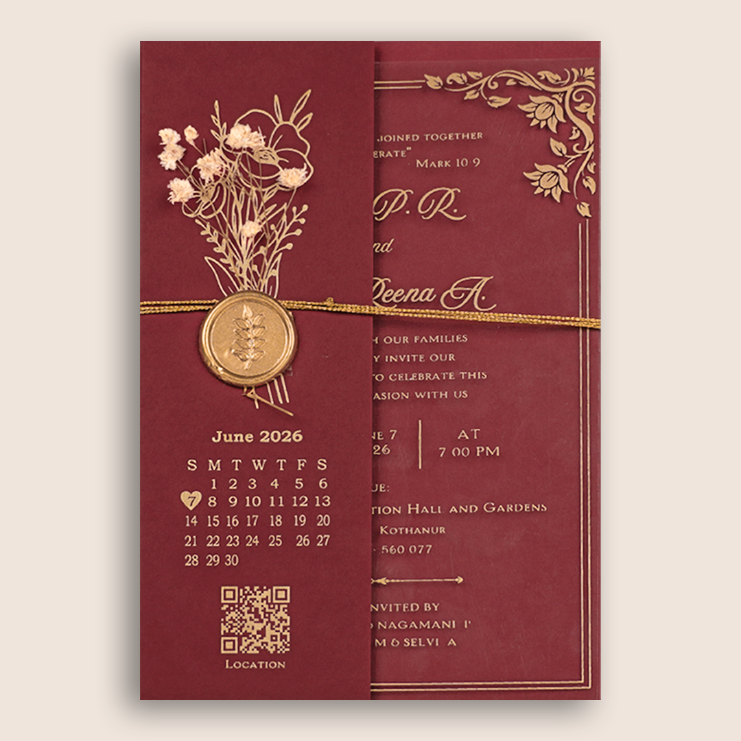 Maroon Floral Wedding Invitation - KVR101