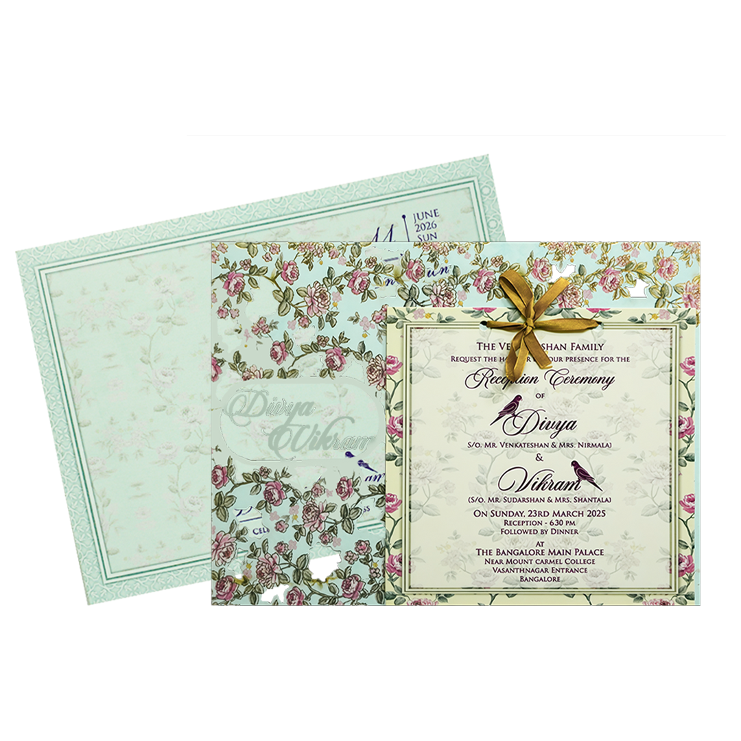 Blue Floral MDF Wedding Card Design-KNKO7602