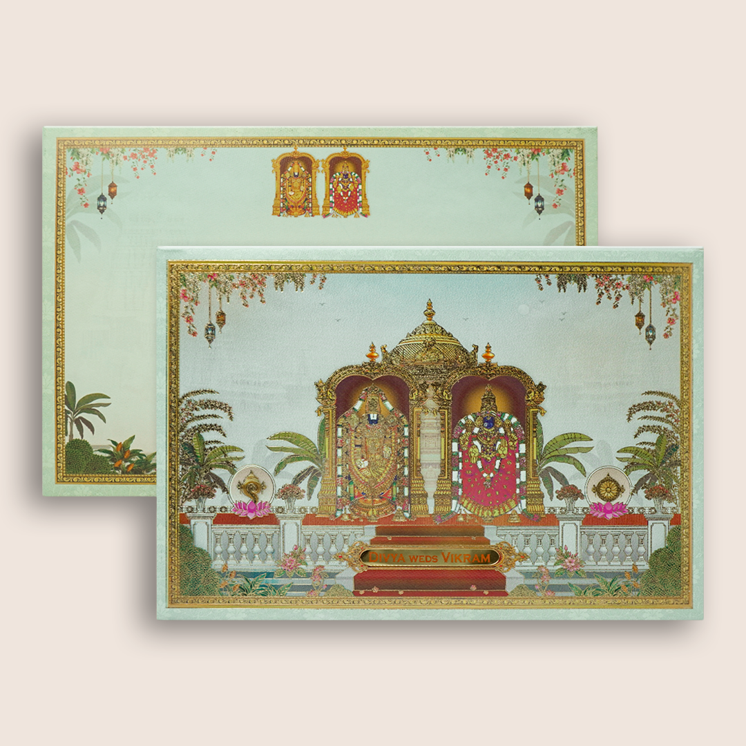 Green Padded Floral God Wedding Card-KNAK4703