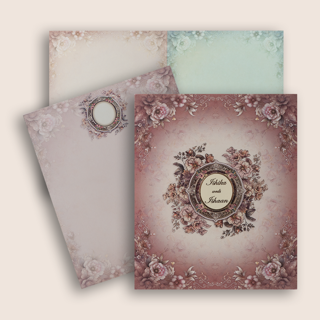Pink Floral Premium Wedding Card - KAA05220