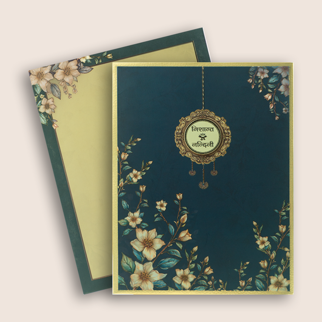 Blue White Floral Padded Wedding Card - KAA05800