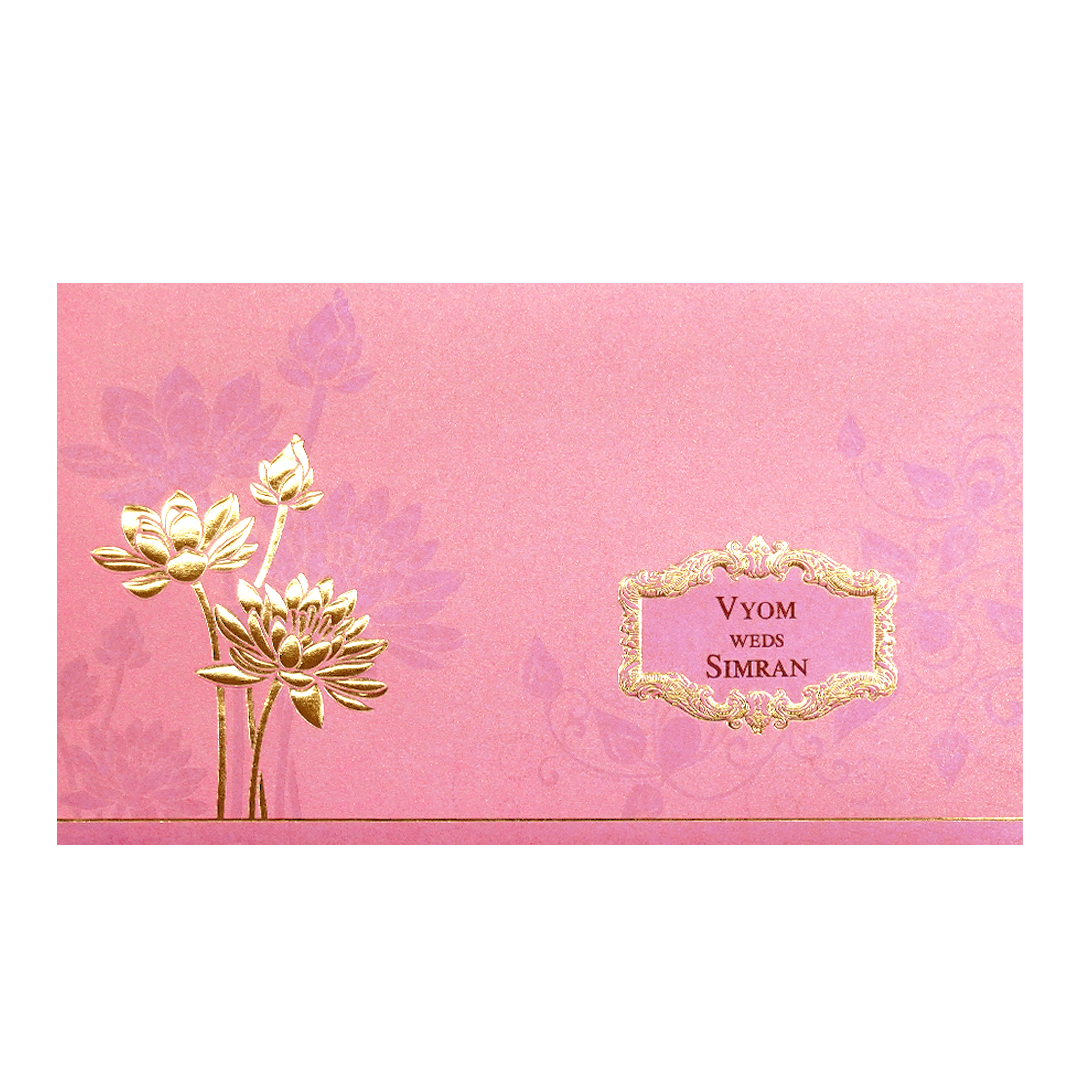 Pink Gold Embossed Flower Wedding Invitation Card-KPR06330
