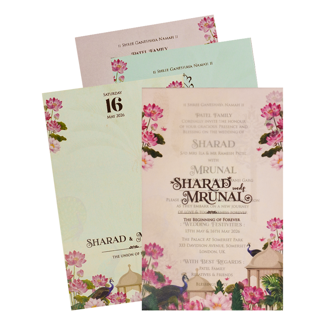 Pink Lotus Peacock Wedding Card-KSH71010