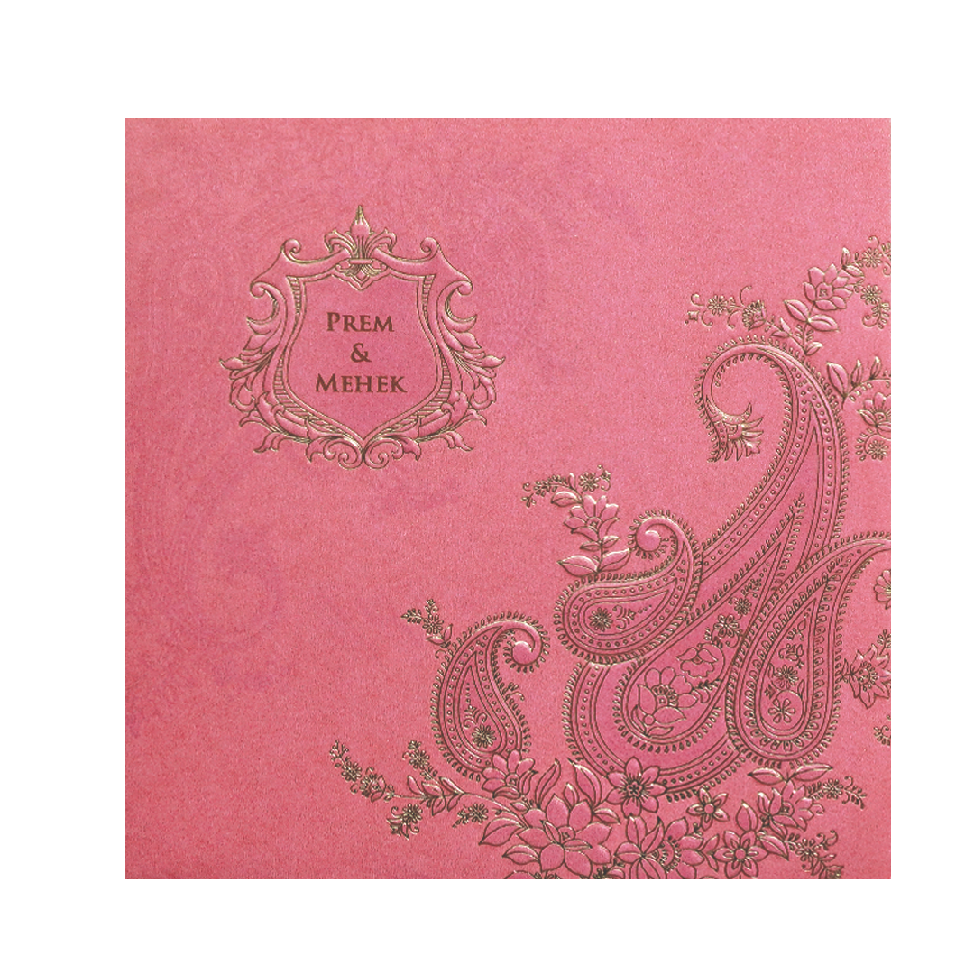 Pink Paisley Embossed Wedding Card-KPR06100