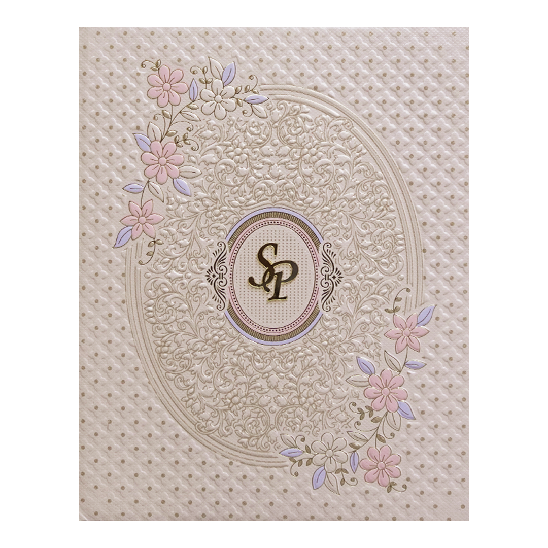 Pink Floral Embossed Padded Wedding Card - KMMWD1126