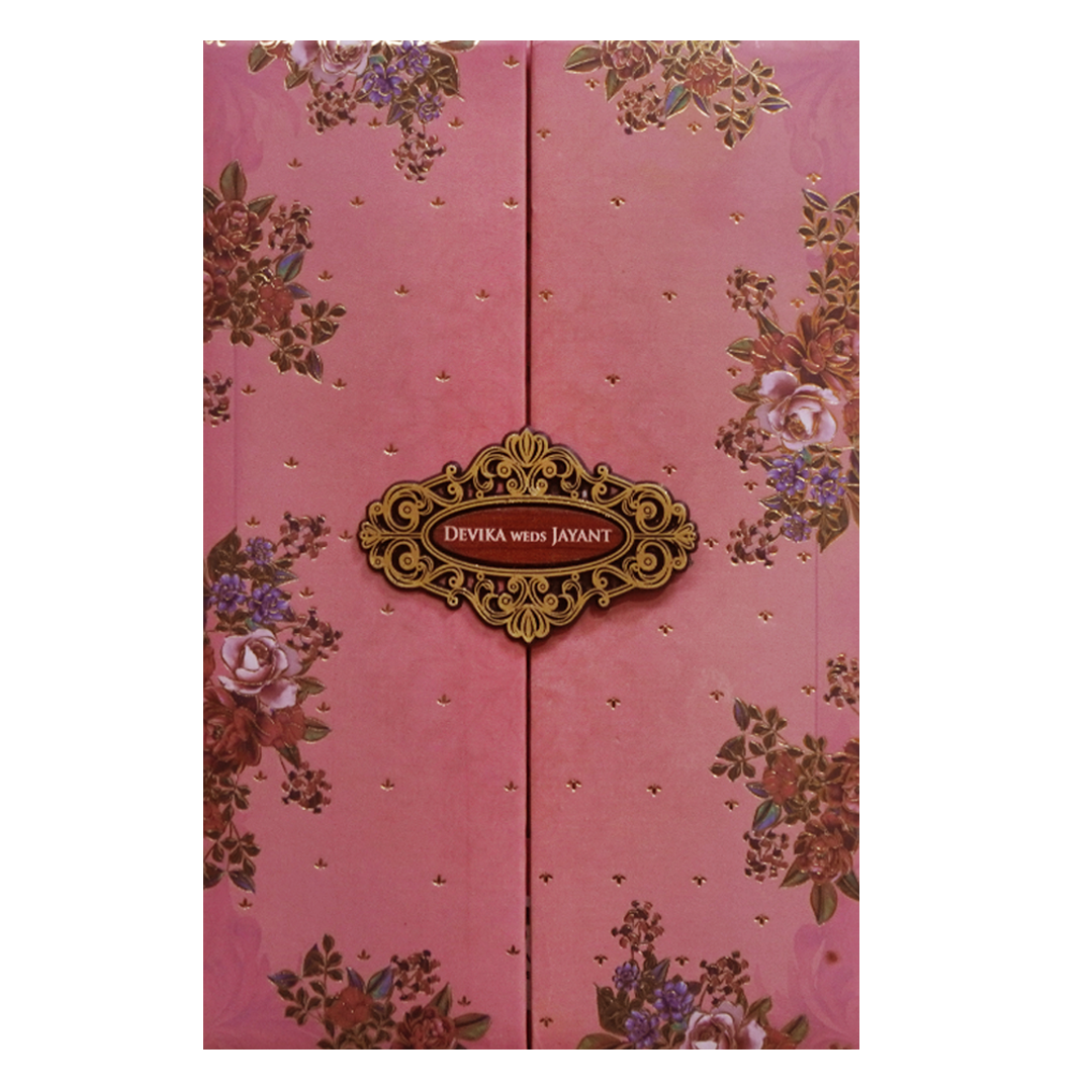 Pink Floral Padded Wedding Invitation Card - KVN07340