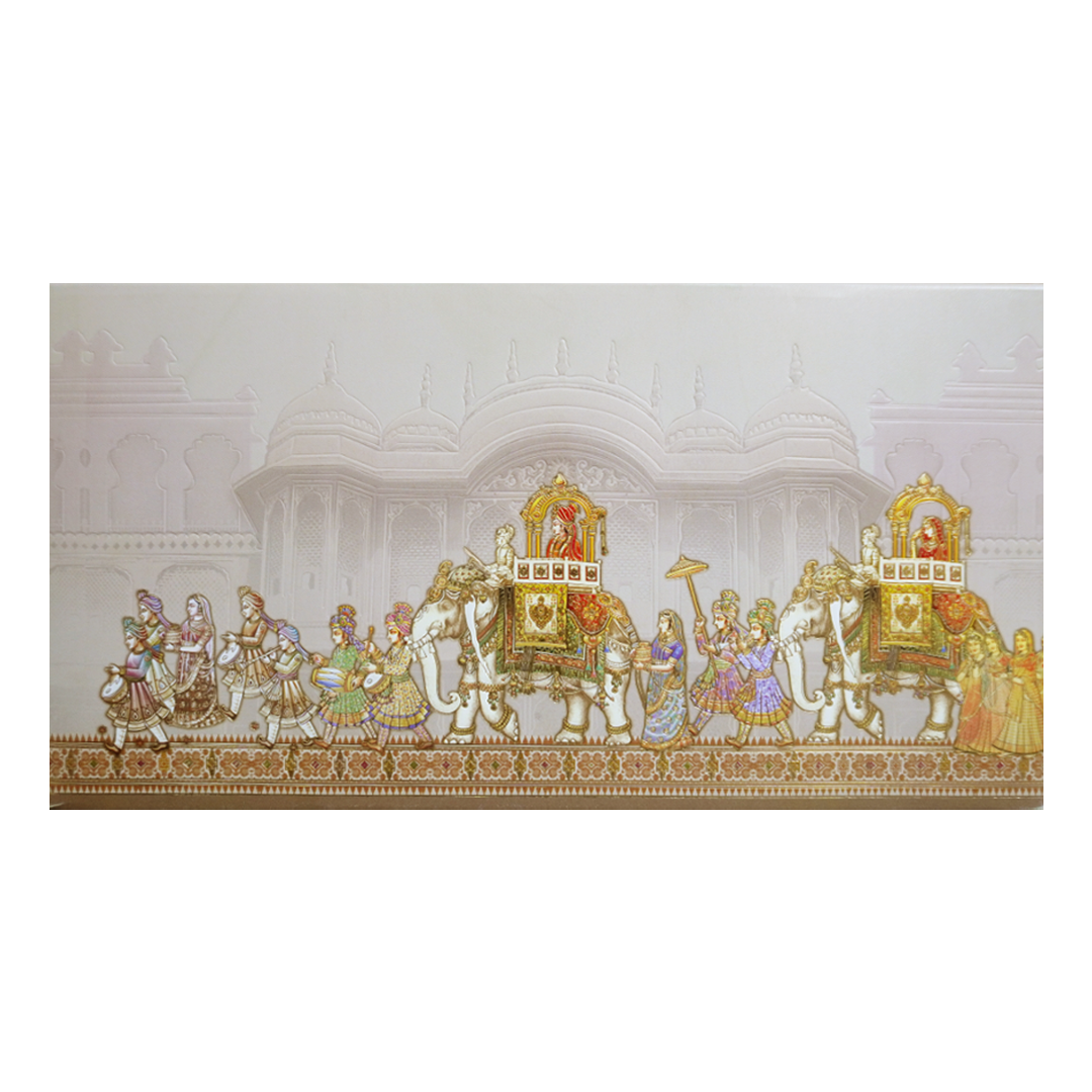 Grey Baraat Procession Royal Wedding Card-KPR24710