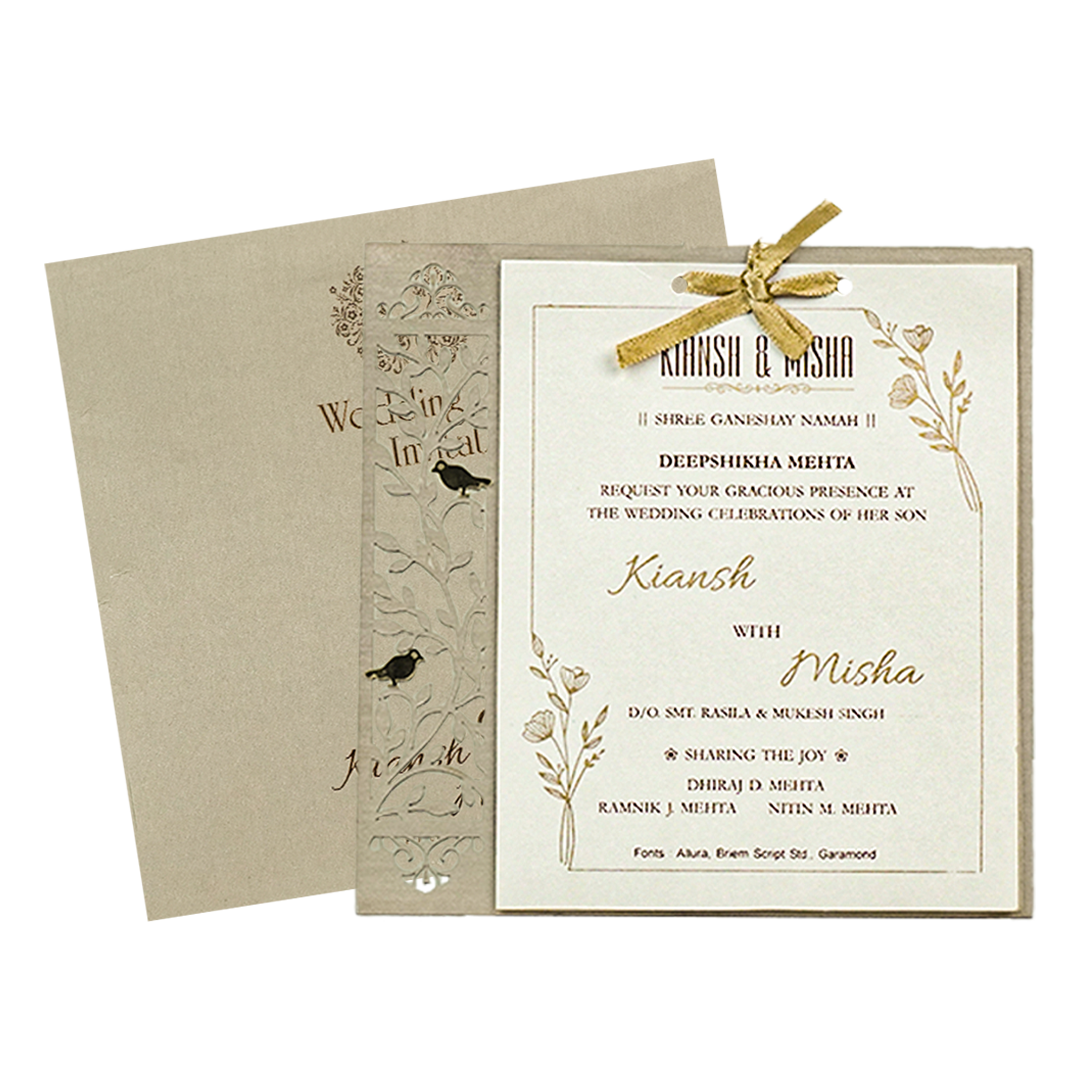 Elegant Ivory Laser-Cut Wedding Card - KRC31440
