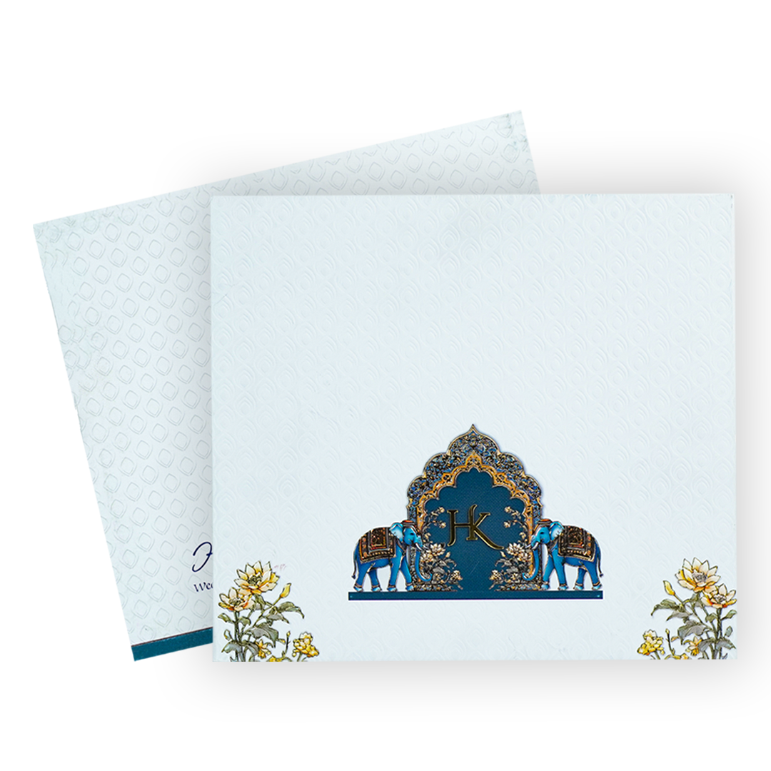 White Padded Floral Wedding Card-KPR25080