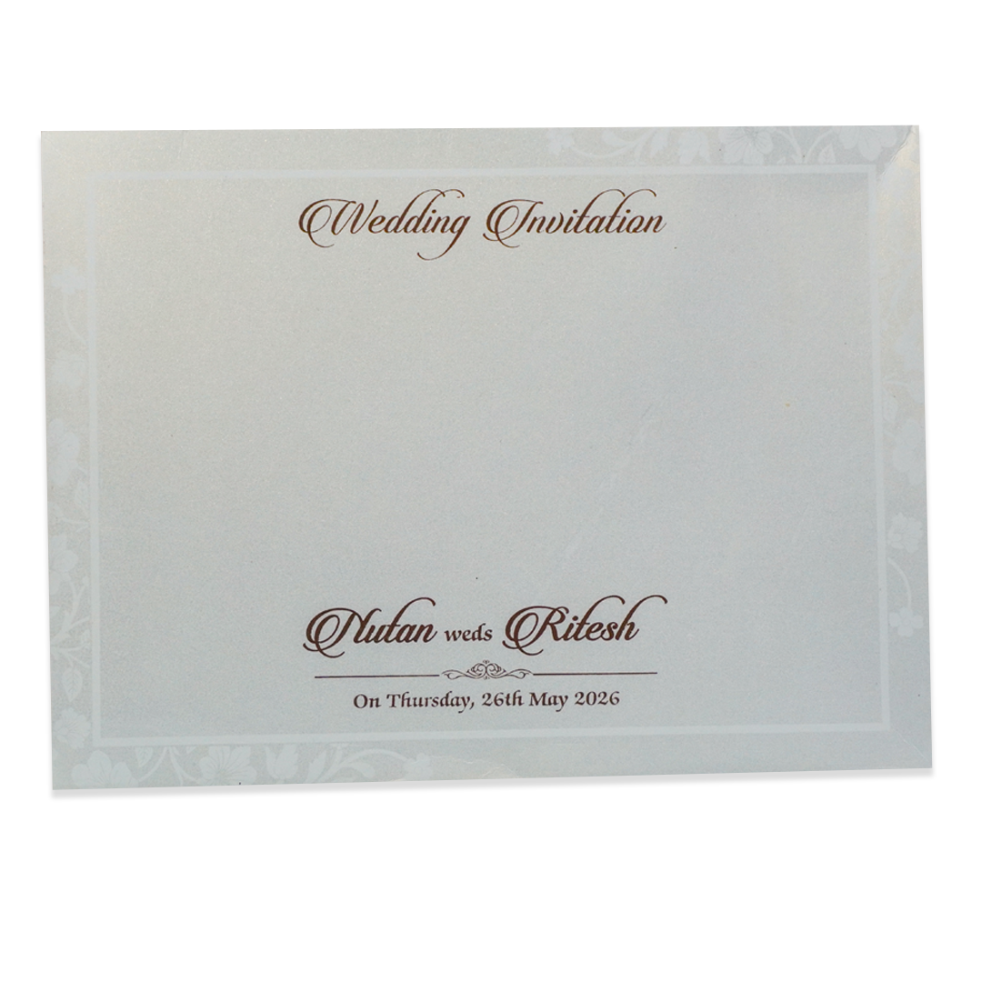 White Floral Embossed Padded Wedding Invitation - KRE28590