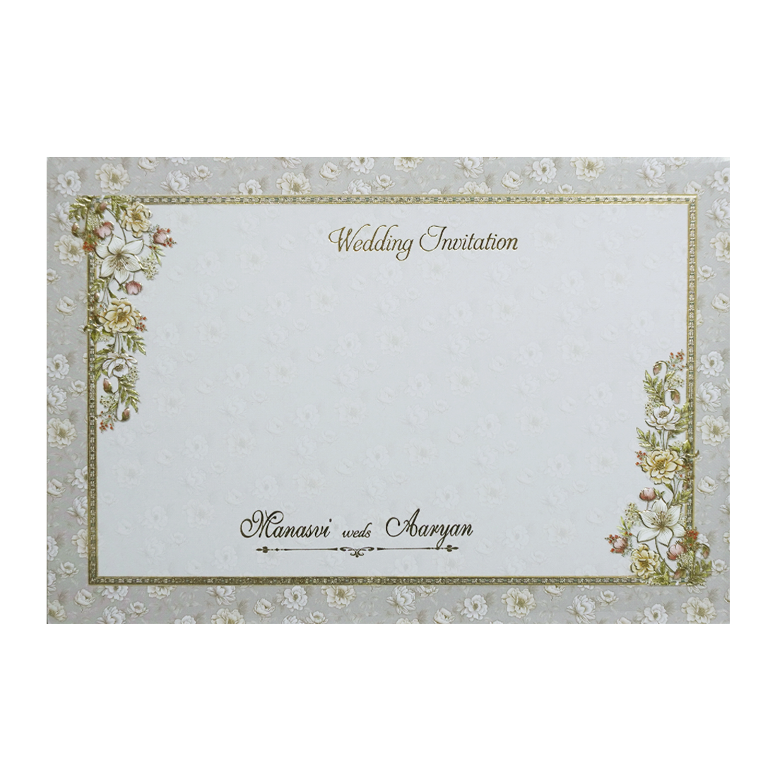 Grey Floral Frame Padded Wedding Card -KMMWD1142