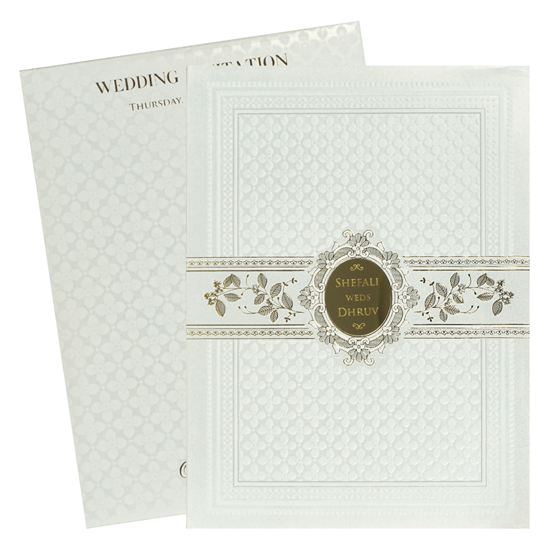 White Gold Geometric Padded Wedding card-KRE28200